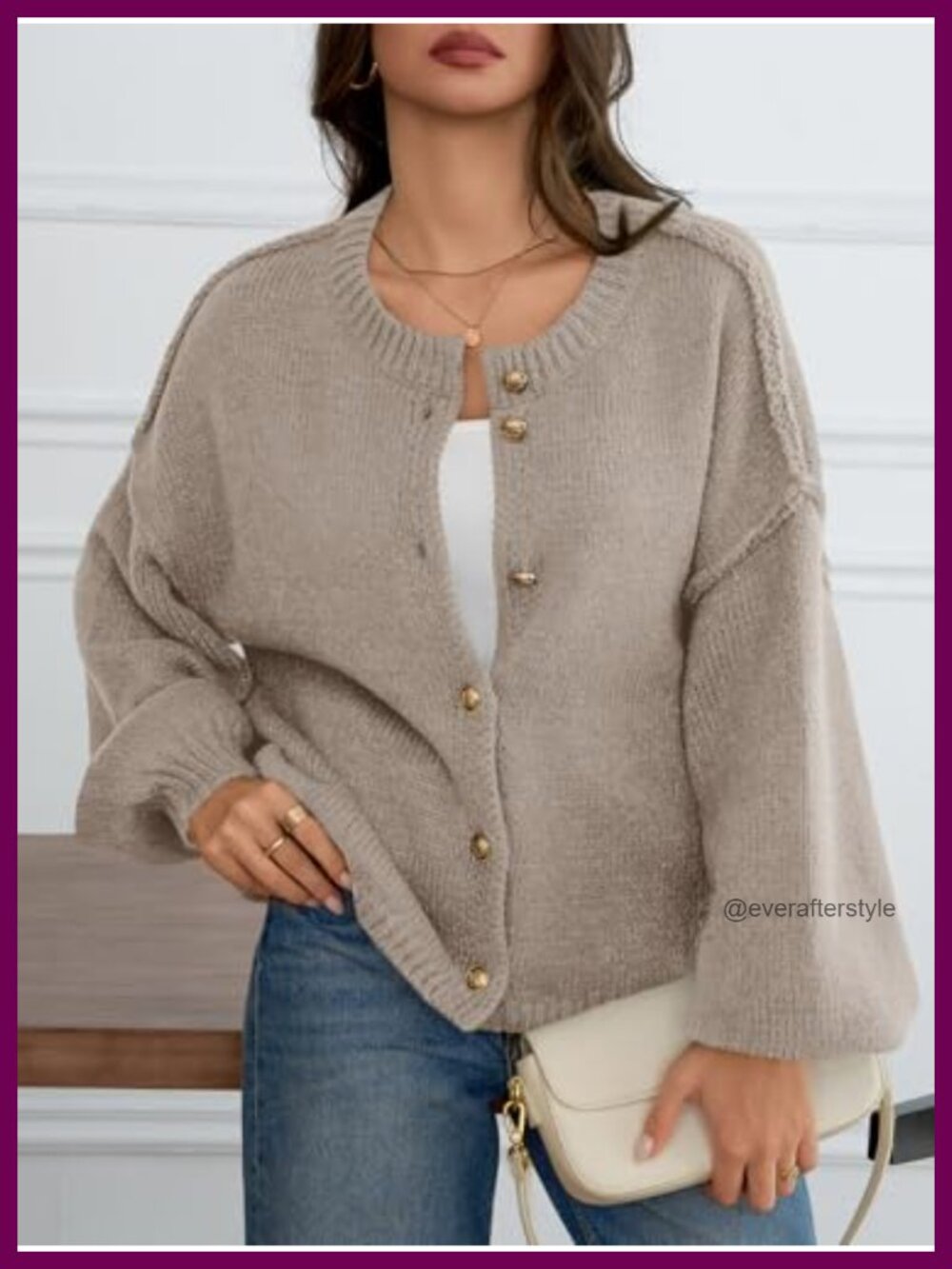 Oversized Button Up Cardigan Long Lantern Sleeve Chunky Knit Soft Fall Sweater - Picture 2 of 6